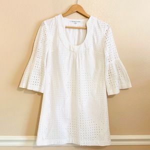Trina Turk White Cotton Eyelet Dress Bell Sleeves